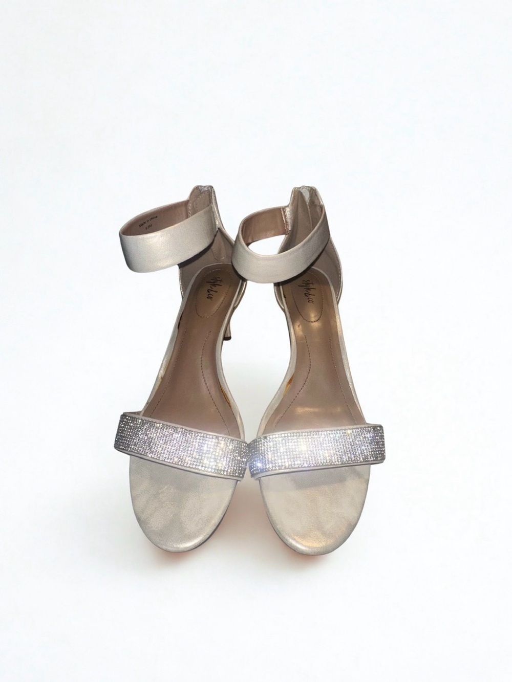 Style & Co. Champagne Ankle-Strap Heels with Crystal Toe Band